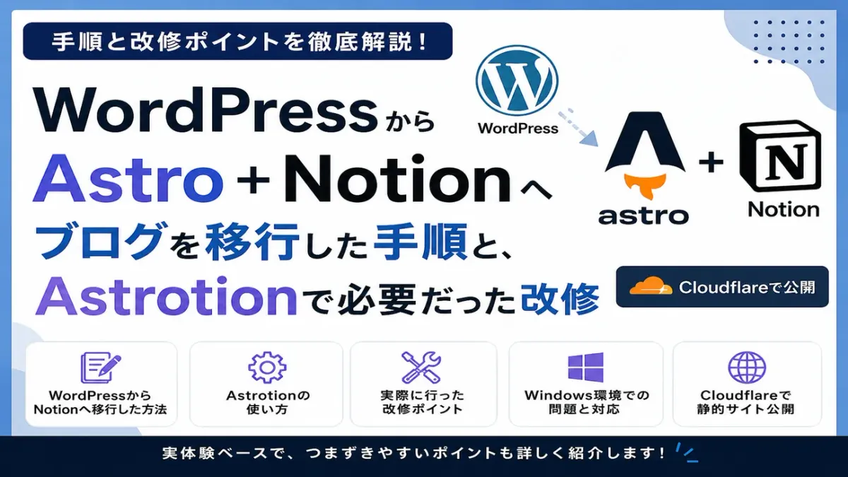 WordPressからAstro＋Notionへブログを移行した手順と、Astrotionで必要だった改修
